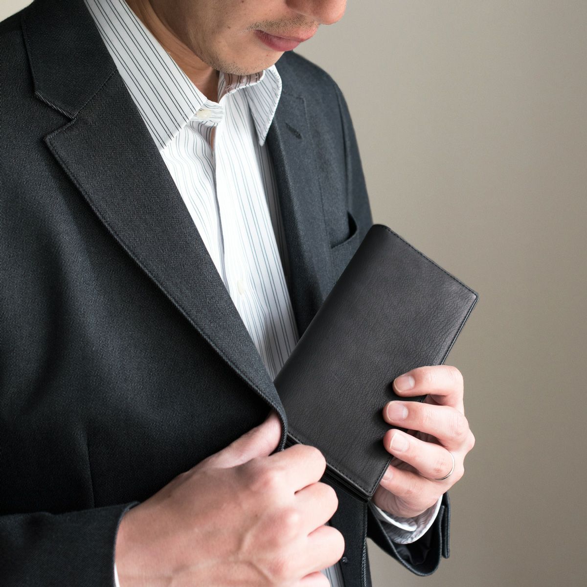 松岡皮革 メンズ 長財布 札入れ 日本製 カーフレザー 素上げ 本革 ブラック MT18002