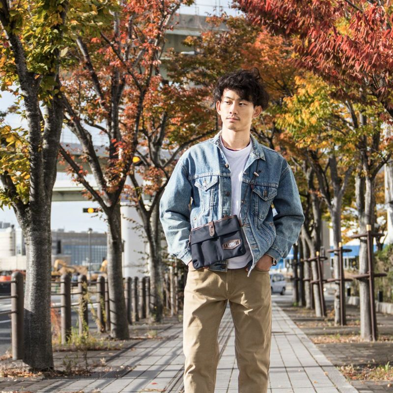 池之端銀革店 本革 コットン サコッシュ メンズ ポーチ 小物入れ 日本製 CR-5018